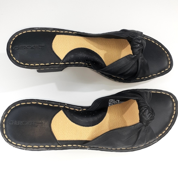 Women's Black  Leather Slip On  Open Toe by Cherokee  Size 10. - Picture 8 of 12